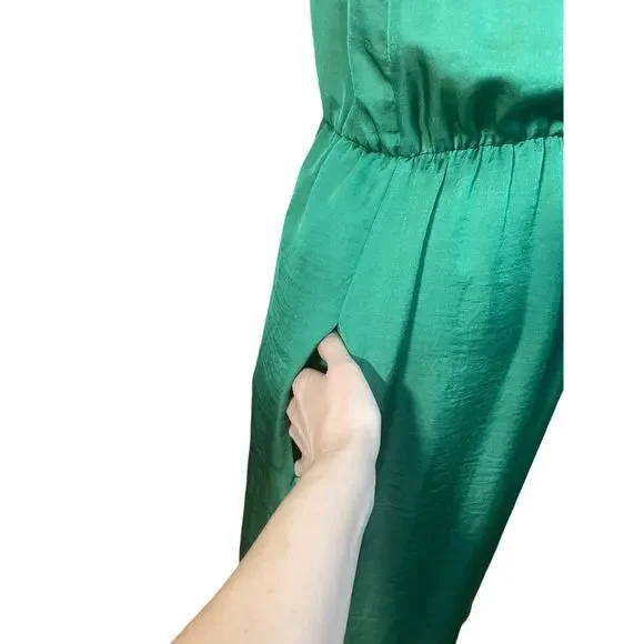Talbots Womens Midi Dress Emerald Green Size 4 Sleeveless V-Neck Pleated Pockets - Picture 4 of 10